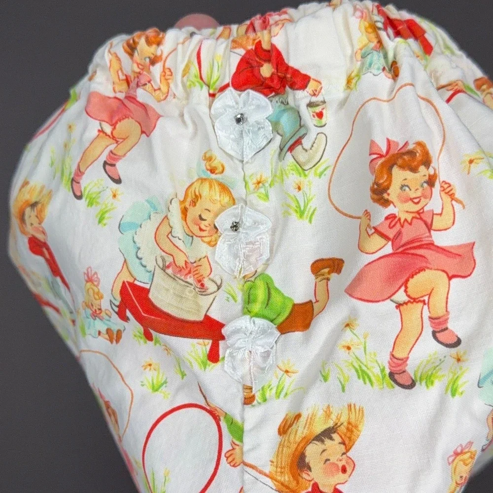 Handmade Kids Pants Vintage Novelty Print Rosettes